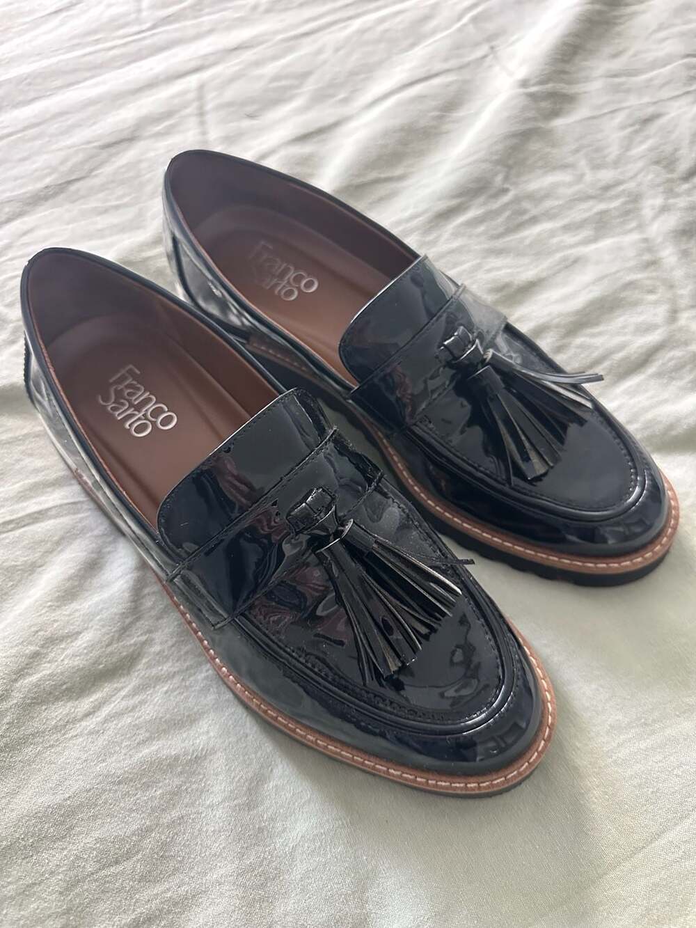 Franco Sarto Carolynn Patent Tassel Lug Sole Loafers